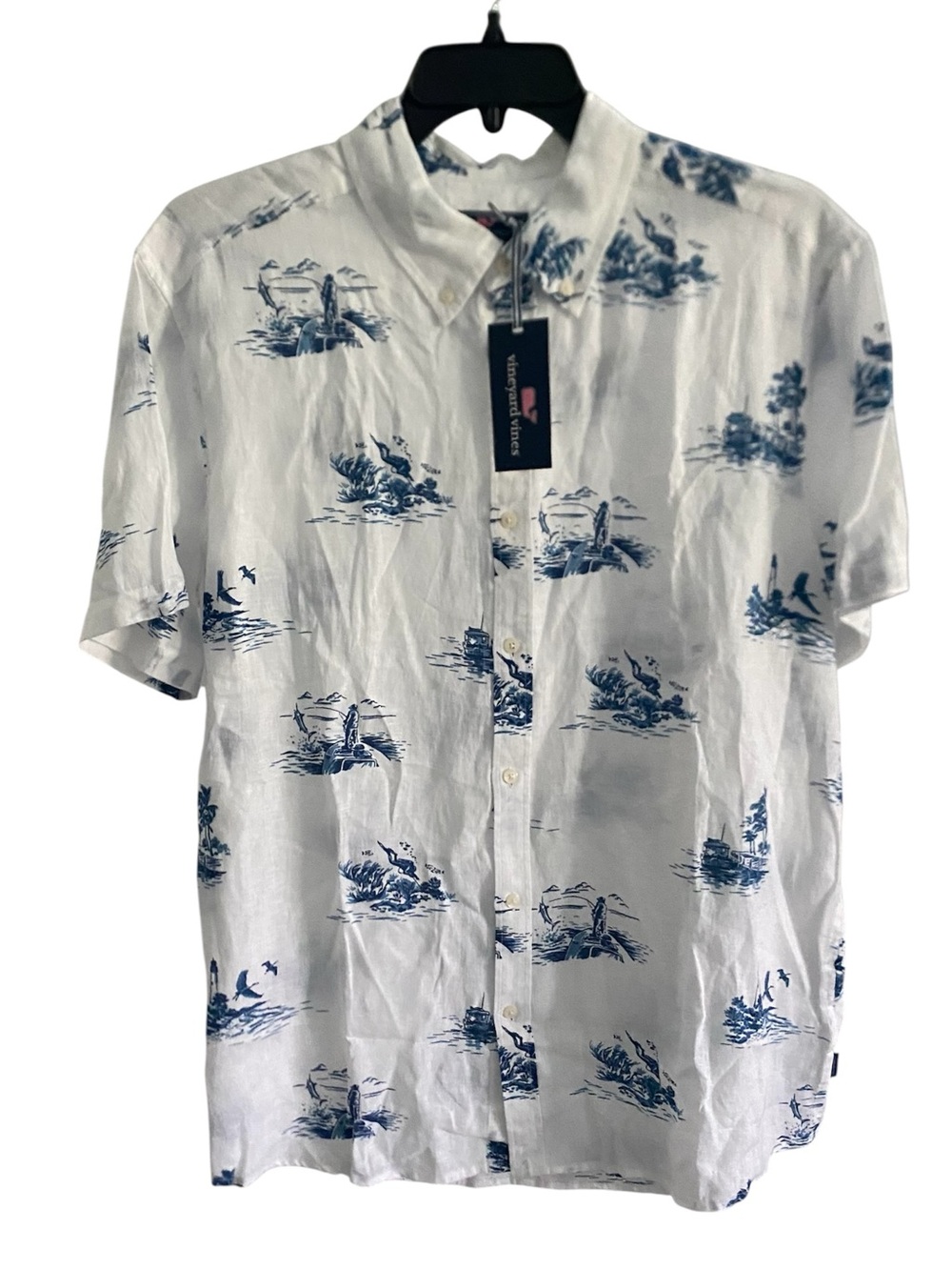 NWT Vineyard Vines Men's Short Sleeve Linen Scenic Button-Up Shirt XXL